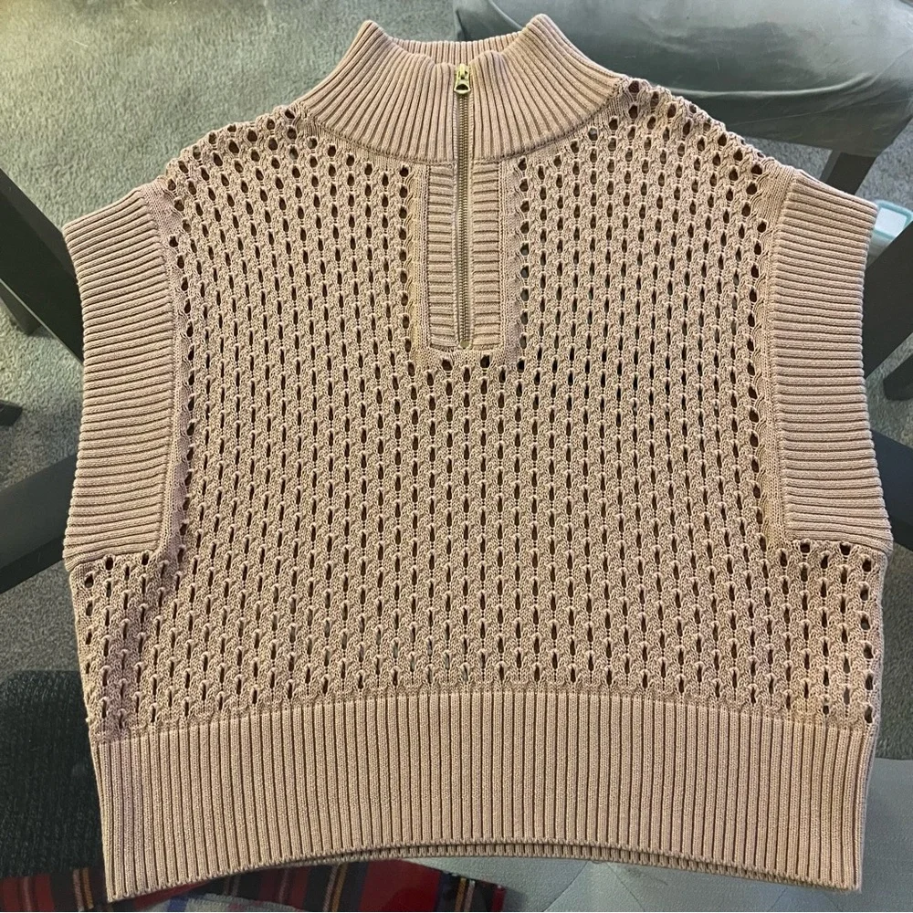 Varley Womens Mila Half-Zip Knit Pullover Sweater Vest Size M Tan - Picture 3 of 7